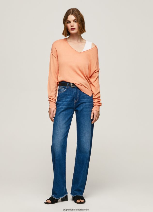 Tricou cu decolteu în V femei Pepe Jeans piersică 6Z0R46241