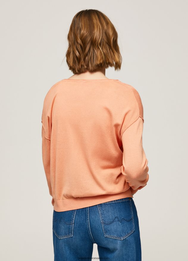 Tricou cu decolteu în V femei Pepe Jeans piersică 6Z0R46241