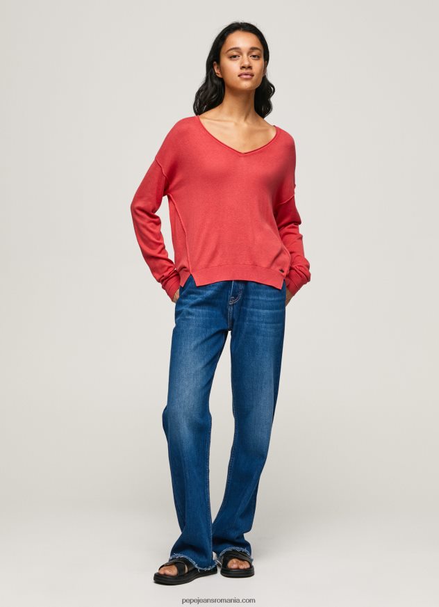 Tricou cu decolteu în V femei Pepe Jeans studio roșu 6Z0R46258