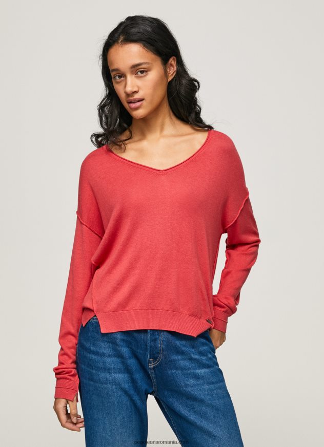 Tricou cu decolteu în V femei Pepe Jeans studio roșu 6Z0R46258