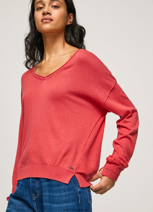 Tricou cu decolteu în V femei Pepe Jeans studio roșu 6Z0R46258