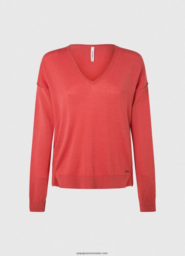 Tricou cu decolteu în V femei Pepe Jeans studio roșu 6Z0R46258