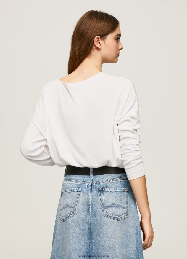 Tricou cu decor relaxat femei Pepe Jeans alb 6Z0R46256
