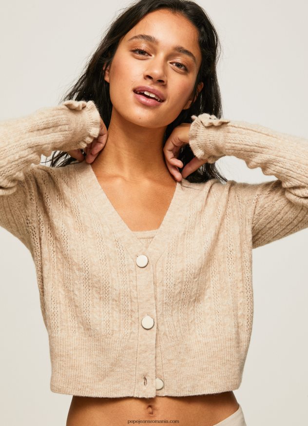 cardigan ajurat cu decolteu în V femei Pepe Jeans piele de bivol 6Z0R46243