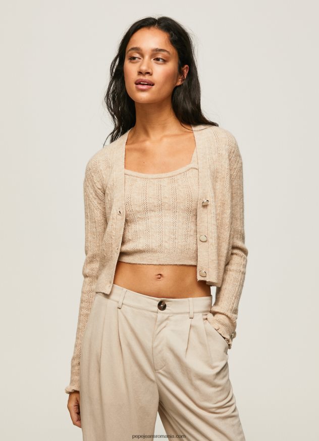 cardigan ajurat cu decolteu în V femei Pepe Jeans piele de bivol 6Z0R46243