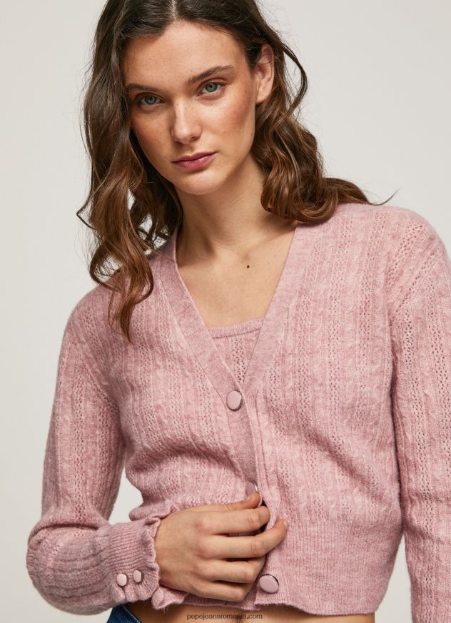 cardigan ajurat cu decolteu în V femei Pepe Jeans roz tulbure 6Z0R46248