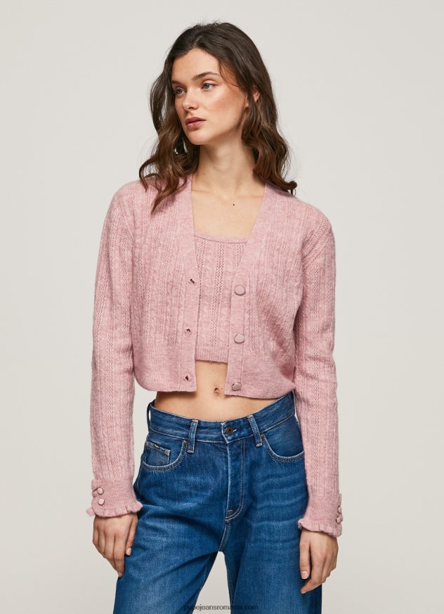 cardigan ajurat cu decolteu în V femei Pepe Jeans roz tulbure 6Z0R46248