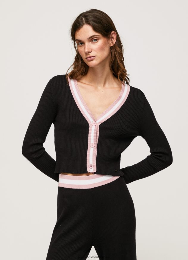 cardigan cu decolteu în V cu coaste femei Pepe Jeans negru 6Z0R46264