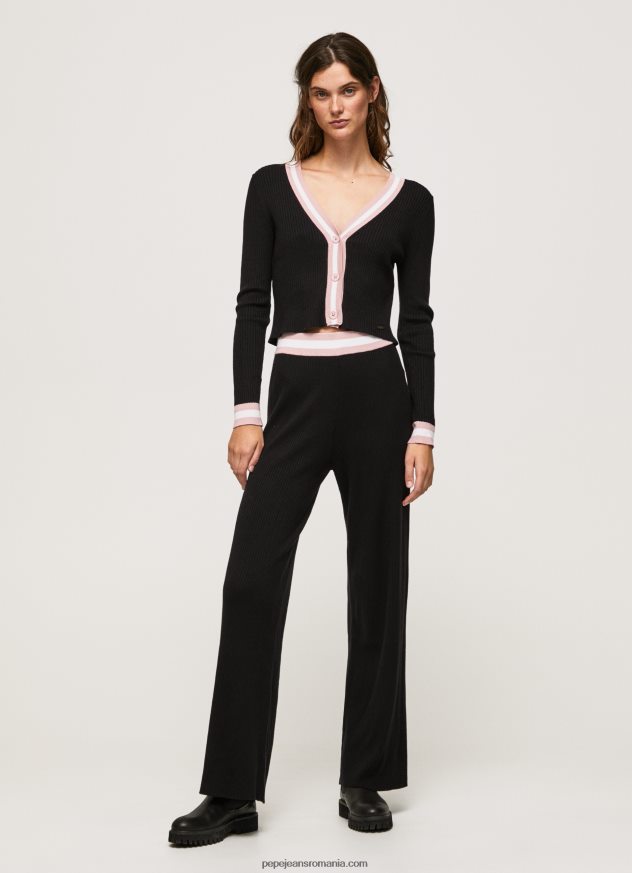 cardigan cu decolteu în V cu coaste femei Pepe Jeans negru 6Z0R46264