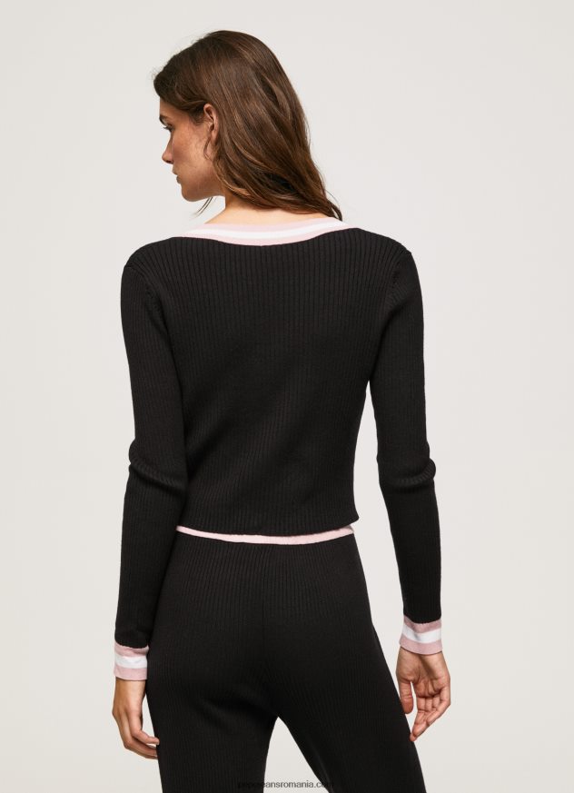 cardigan cu decolteu în V cu coaste femei Pepe Jeans negru 6Z0R46264