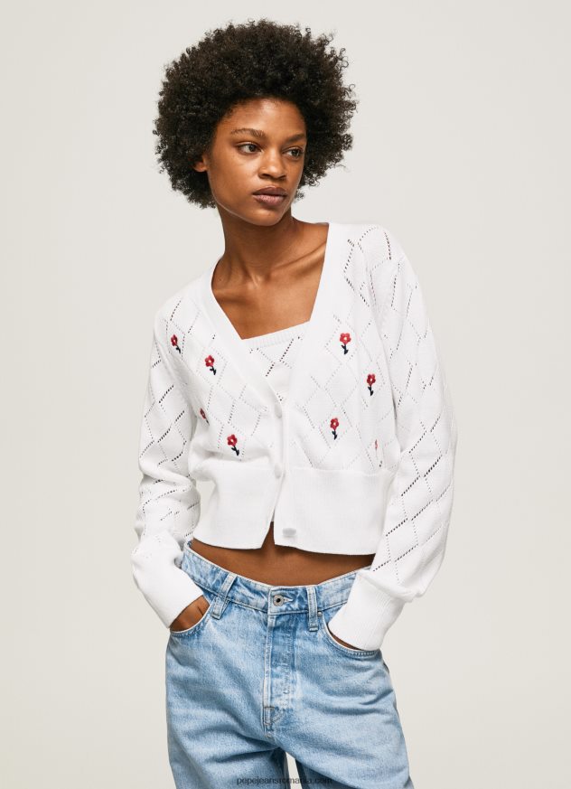 cardigan din bumbac cu flori brodate femei Pepe Jeans alb 6Z0R46231