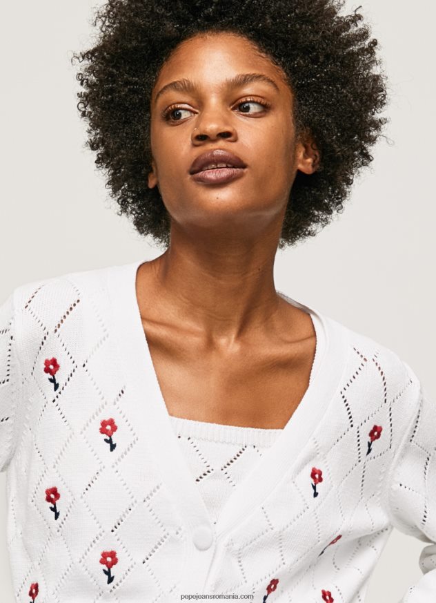 cardigan din bumbac cu flori brodate femei Pepe Jeans alb 6Z0R46231