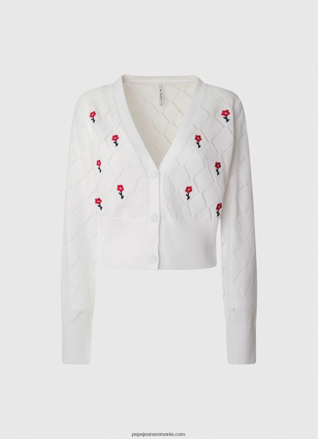 cardigan din bumbac cu flori brodate femei Pepe Jeans alb 6Z0R46231