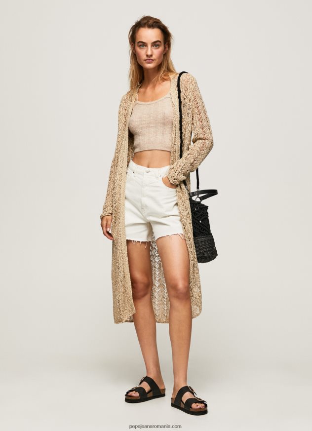 cardigan lung ajurat femei Pepe Jeans piatră 6Z0R46234
