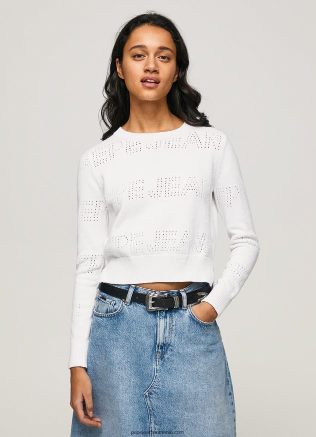 jerseu de bumbac cu detalii ajurate femei Pepe Jeans alb 6Z0R46260