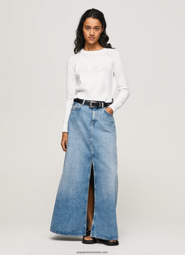 jerseu de bumbac cu detalii ajurate femei Pepe Jeans alb 6Z0R46260
