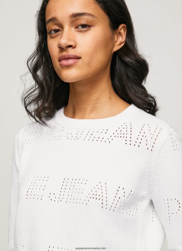 jerseu de bumbac cu detalii ajurate femei Pepe Jeans alb 6Z0R46260