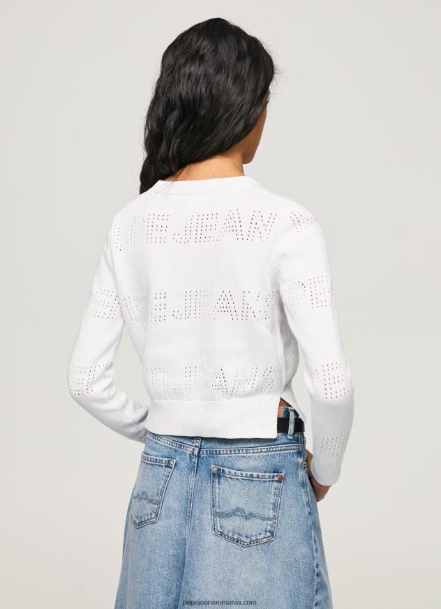 jerseu de bumbac cu detalii ajurate femei Pepe Jeans alb 6Z0R46260