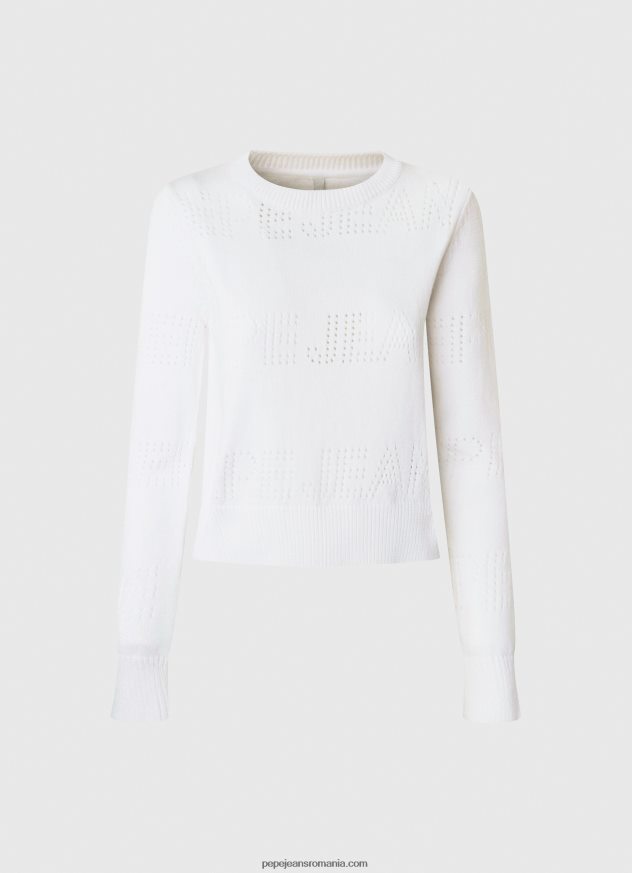 jerseu de bumbac cu detalii ajurate femei Pepe Jeans alb 6Z0R46260