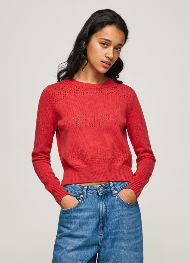jerseu de bumbac cu detalii ajurate femei Pepe Jeans studio roșu 6Z0R46259