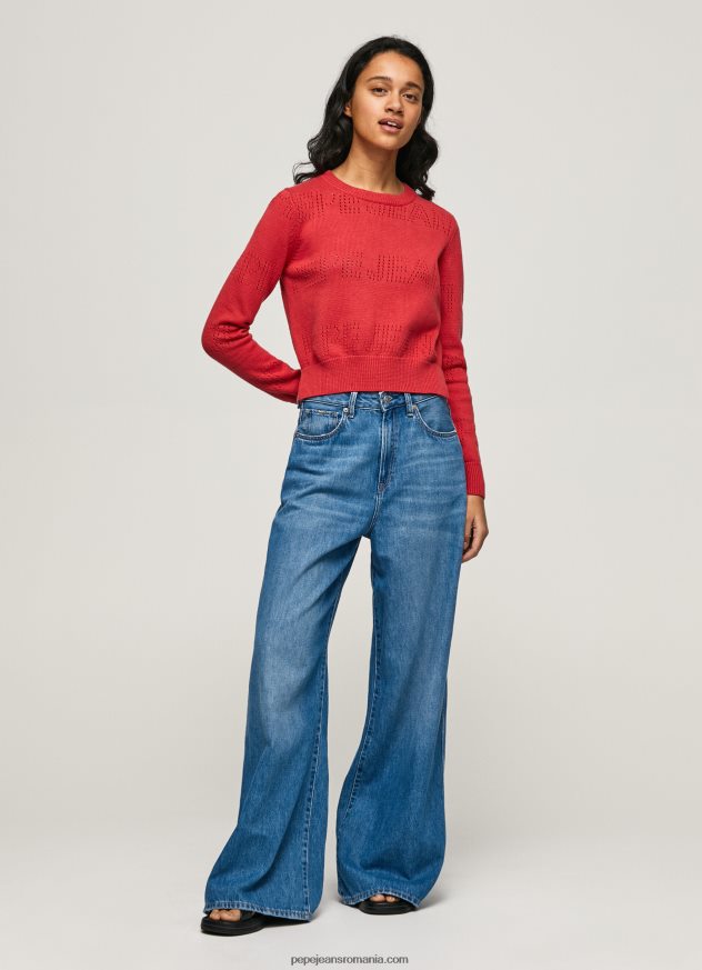 jerseu de bumbac cu detalii ajurate femei Pepe Jeans studio roșu 6Z0R46259