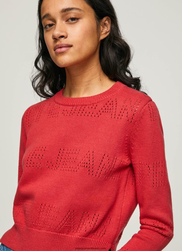 jerseu de bumbac cu detalii ajurate femei Pepe Jeans studio roșu 6Z0R46259