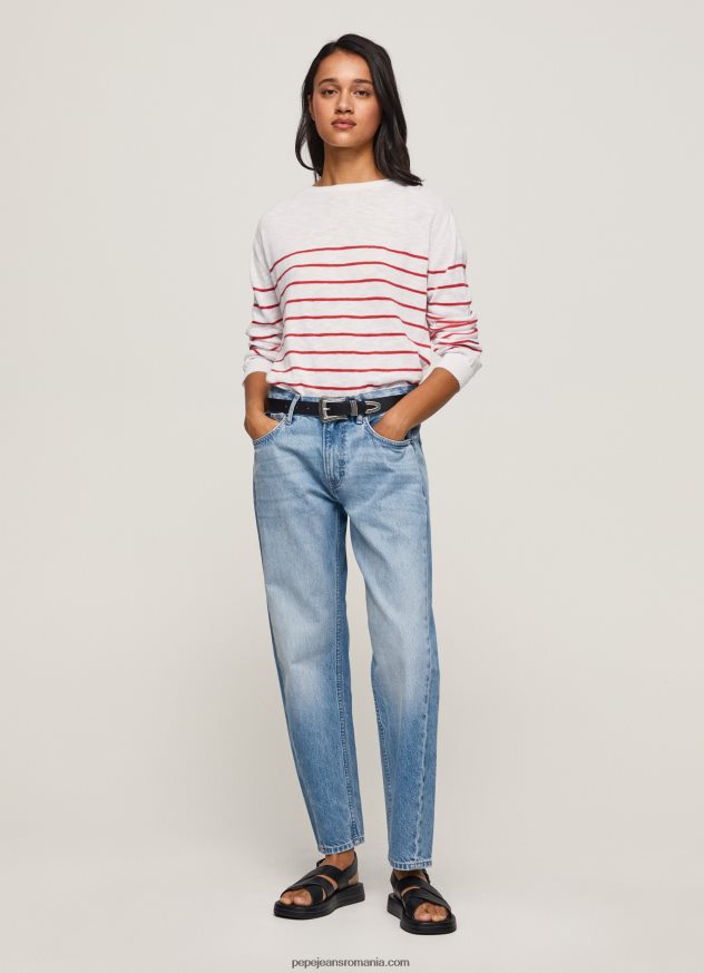 jerseu de bumbac cu imprimeu dungi femei Pepe Jeans alb 6Z0R46238
