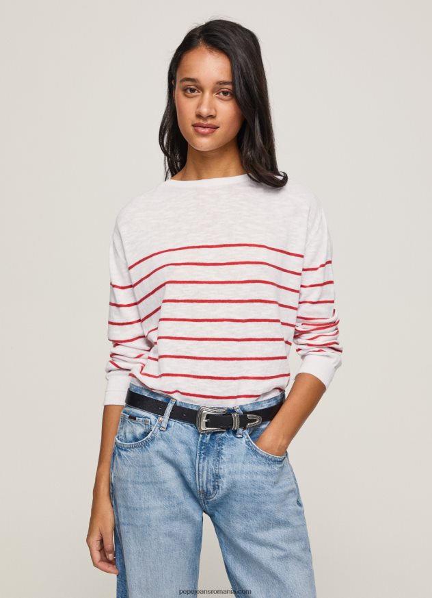jerseu de bumbac cu imprimeu dungi femei Pepe Jeans alb 6Z0R46238