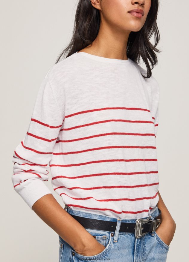 jerseu de bumbac cu imprimeu dungi femei Pepe Jeans alb 6Z0R46238