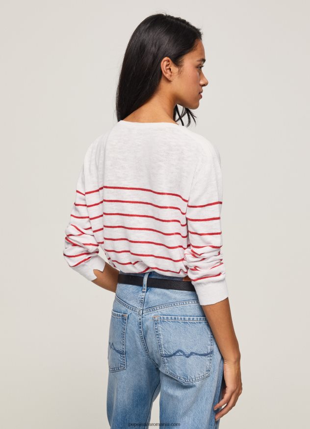 jerseu de bumbac cu imprimeu dungi femei Pepe Jeans alb 6Z0R46238