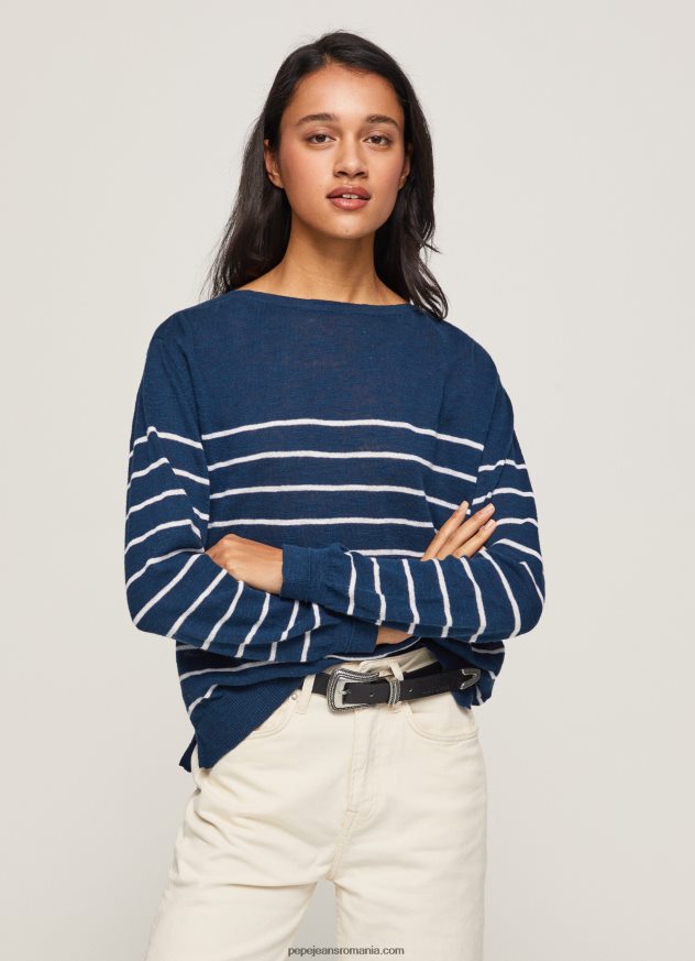 jerseu de bumbac cu imprimeu dungi femei Pepe Jeans ocean 6Z0R46237