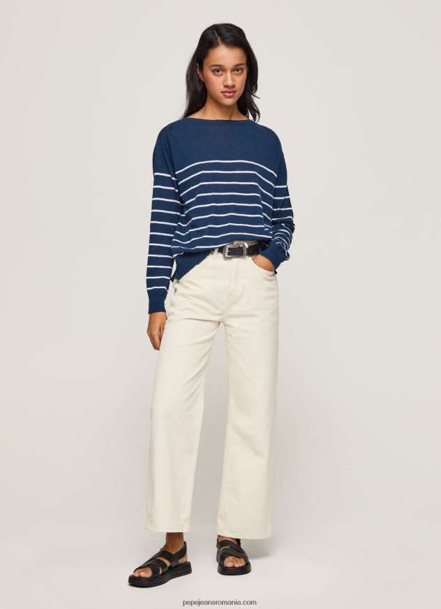 jerseu de bumbac cu imprimeu dungi femei Pepe Jeans ocean 6Z0R46237