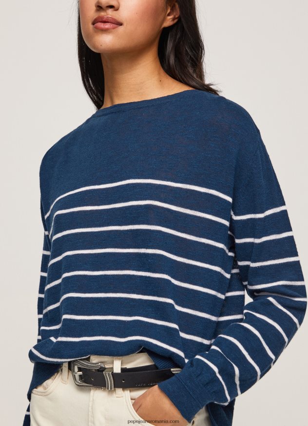 jerseu de bumbac cu imprimeu dungi femei Pepe Jeans ocean 6Z0R46237