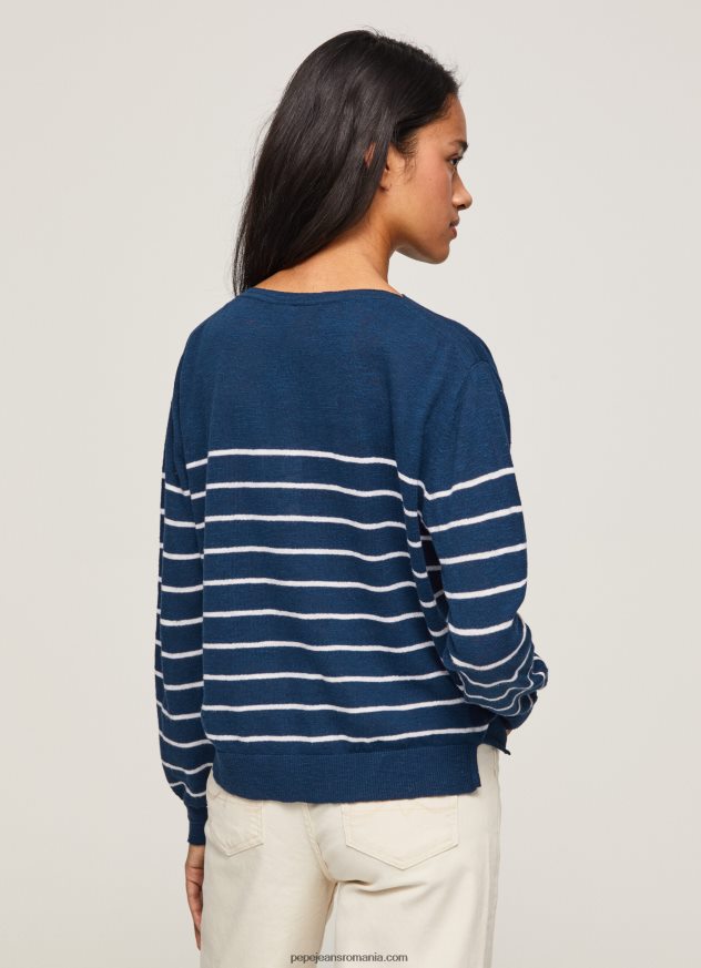 jerseu de bumbac cu imprimeu dungi femei Pepe Jeans ocean 6Z0R46237