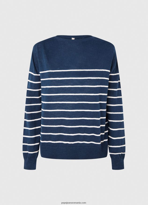 jerseu de bumbac cu imprimeu dungi femei Pepe Jeans ocean 6Z0R46237