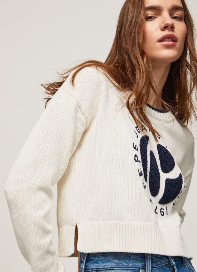 jerseu de bumbac cu imprimeu logo femei Pepe Jeans alb 6Z0R46253