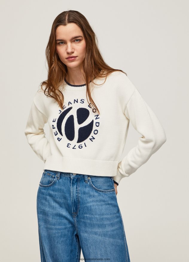 jerseu de bumbac cu imprimeu logo femei Pepe Jeans alb 6Z0R46253