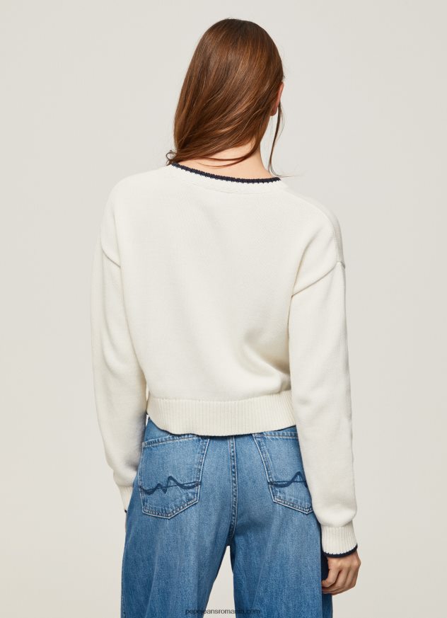 jerseu de bumbac cu imprimeu logo femei Pepe Jeans alb 6Z0R46253