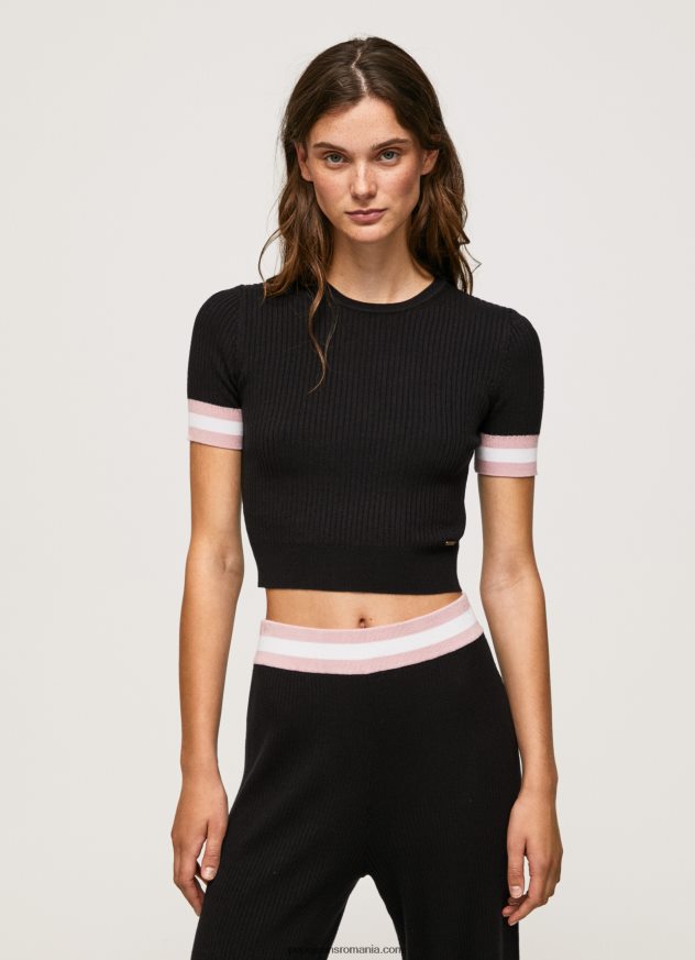 top cu mâneci scurte cu gât rotund femei Pepe Jeans negru 6Z0R46263