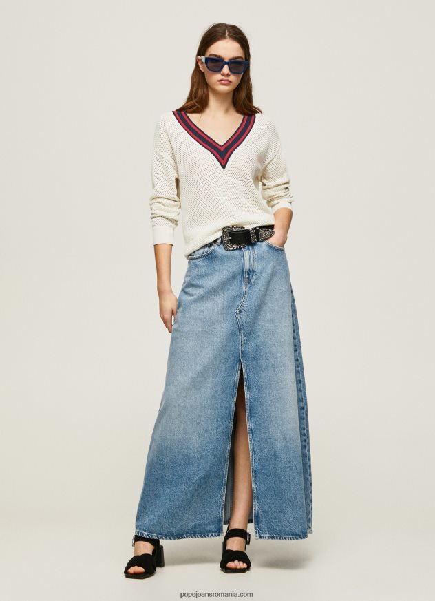 tricou crepon cu decolteu în V femei Pepe Jeans alb 6Z0R46228