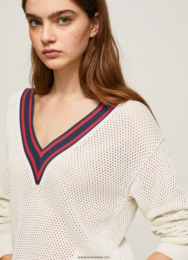 tricou crepon cu decolteu în V femei Pepe Jeans alb 6Z0R46228