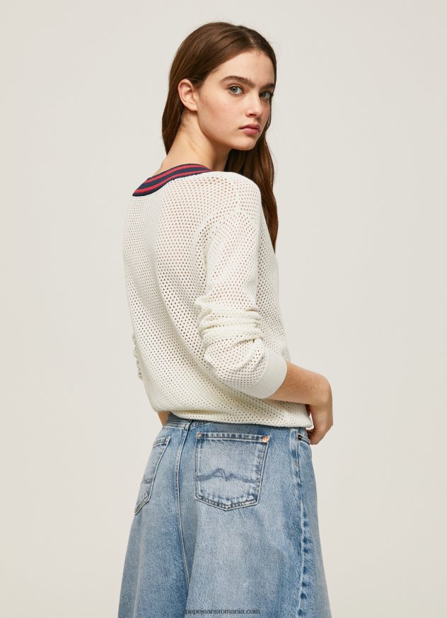 tricou crepon cu decolteu în V femei Pepe Jeans alb 6Z0R46228
