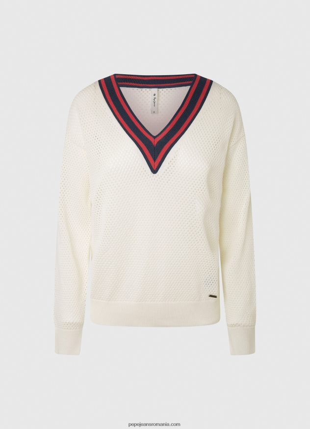 tricou crepon cu decolteu în V femei Pepe Jeans alb 6Z0R46228