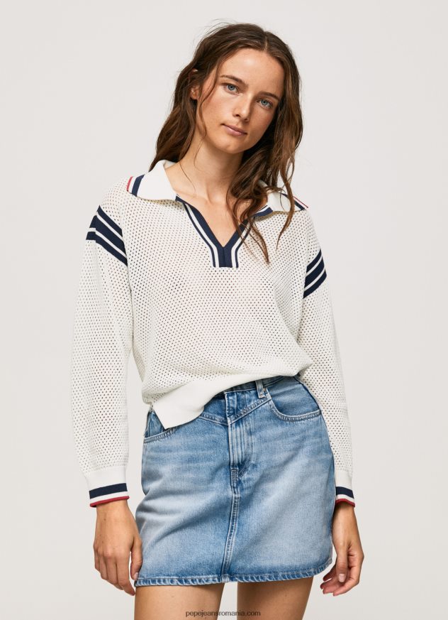 tricou crepon stil polo femei Pepe Jeans alb 6Z0R46250