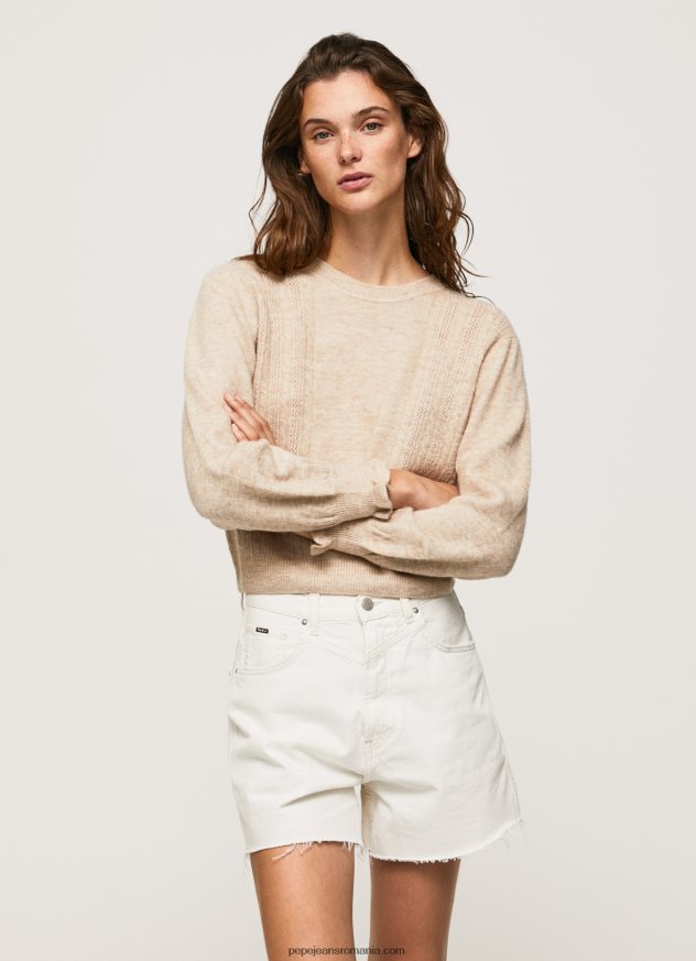 tricou cu decolteu rotund ajurat femei Pepe Jeans piele de bivol 6Z0R46244