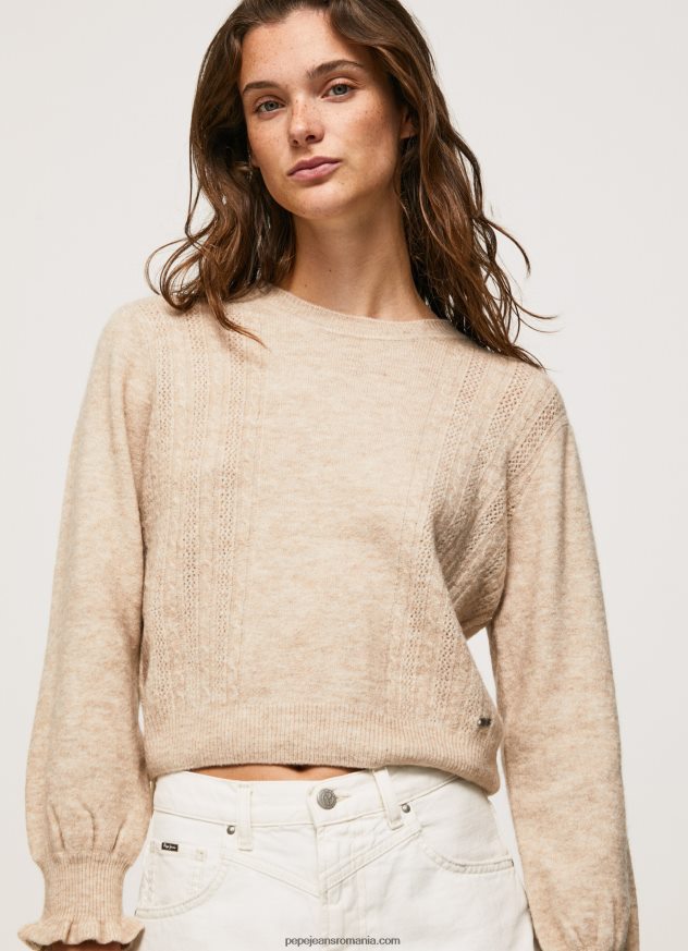 tricou cu decolteu rotund ajurat femei Pepe Jeans piele de bivol 6Z0R46244