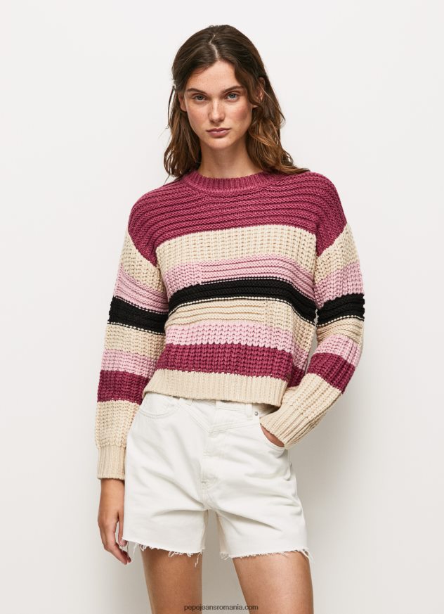 tricou cu decolteu rotund cu dungi femei Pepe Jeans fard de obraz închis 6Z0R46262