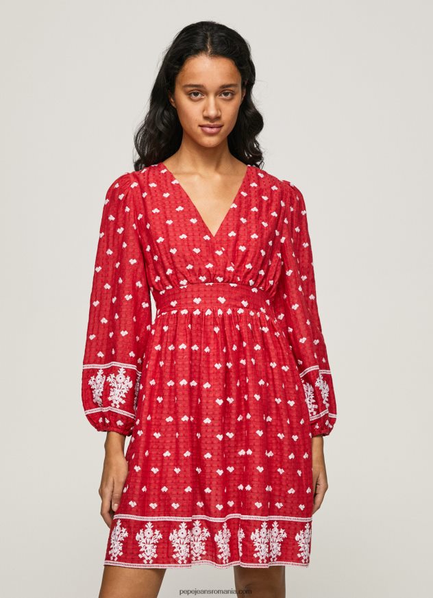 rochie cu detalii brodate femei Pepe Jeans studio roșu 6Z0R46216