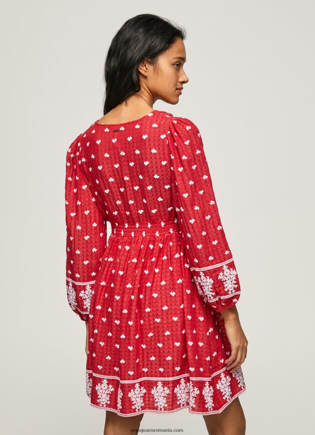 rochie cu detalii brodate femei Pepe Jeans studio roșu 6Z0R46216