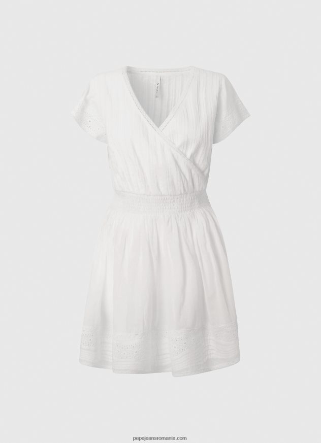 rochie din bumbac brodat poete femei Pepe Jeans alb 6Z0R46165